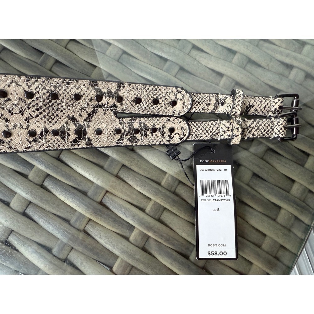 NWT BCBGMAXAZRIA Belt Snakeskin Print Double Buckle Light Tan Python Small